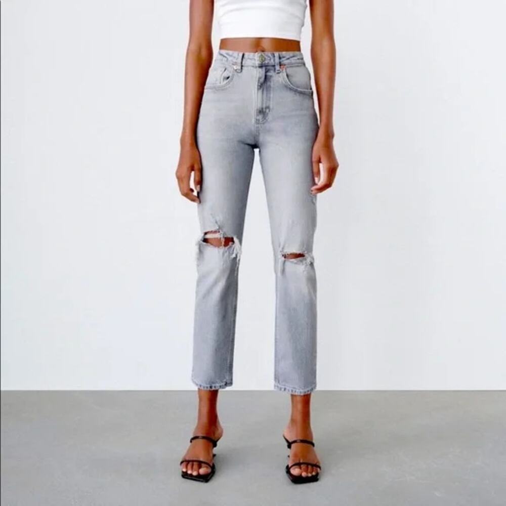 Zara Distressed Mom Jeans Grey Wash Size 2
